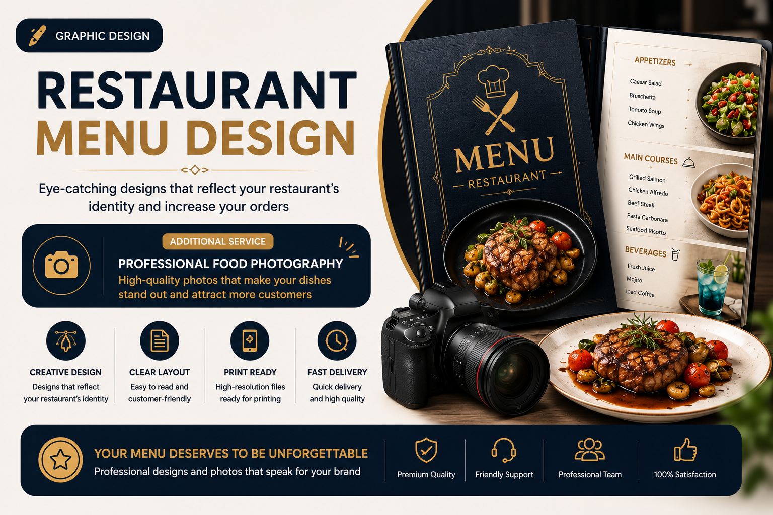 Create a professional design and photography for your restaurant's menu